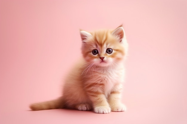 View of adorable kitten with simple background