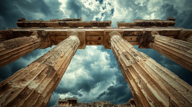 View of ancient greek architecture with temple structure