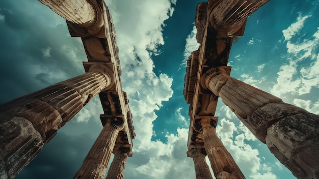 View of ancient greek architecture with temple structure