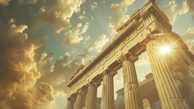 View of ancient greek architecture with temple structure