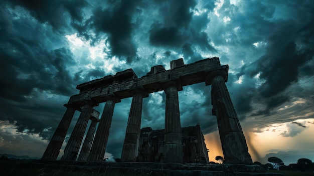 View of ancient greek architecture with temple structure