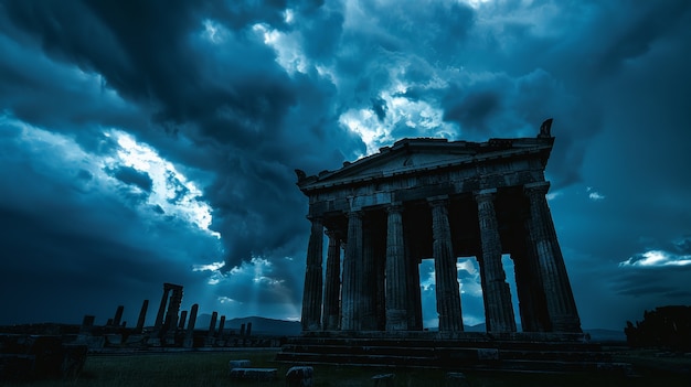 View of ancient greek architecture with temple structure