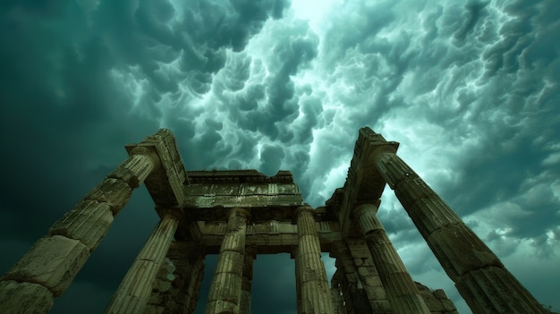 View of ancient greek architecture with temple structure