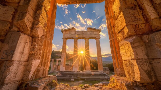 View of ancient greek architecture with temple structure