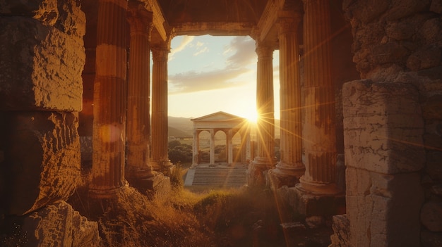 Free photo view of ancient greek architecture with temple structure