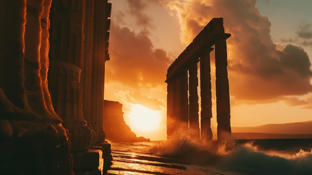 Free Photo view of ancient greek architecture with temple structure