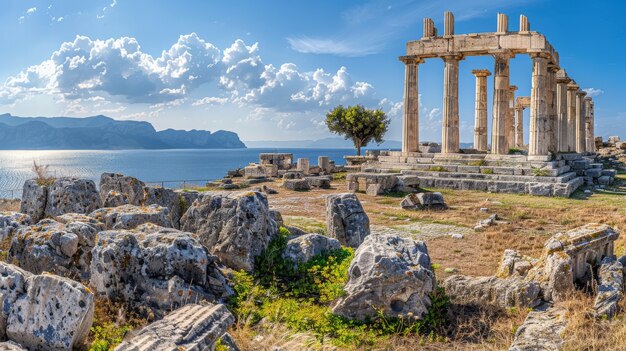 View of ancient greek architecture with temple structure