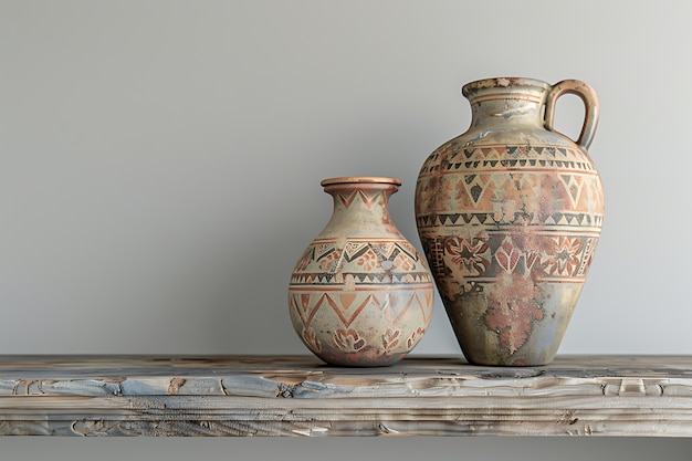 View of ancient pottery vessels and earthenware