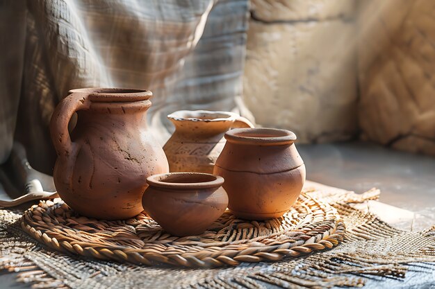 View of ancient pottery vessels and earthenware