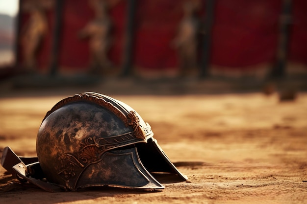 View of ancient roman gladiator helmet