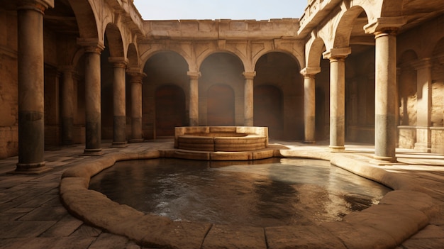 View of ancient roman palace with pool