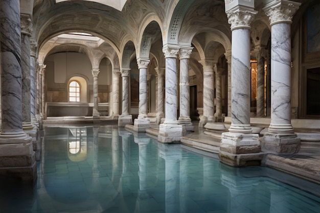 View of ancient roman palace with pool