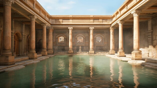 View of ancient roman palace with pool