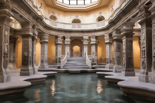 View of ancient roman palace with pool