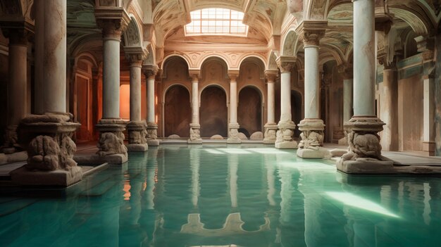 View of ancient roman palace with pool