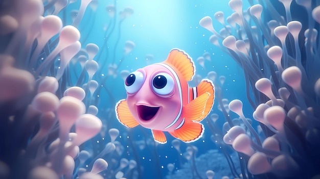 View of animated cartoon 3d fish