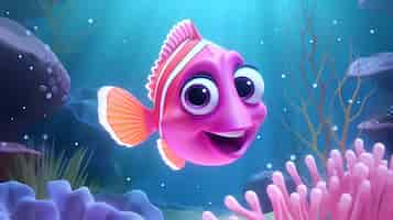 Free photo view of animated cartoon 3d fish