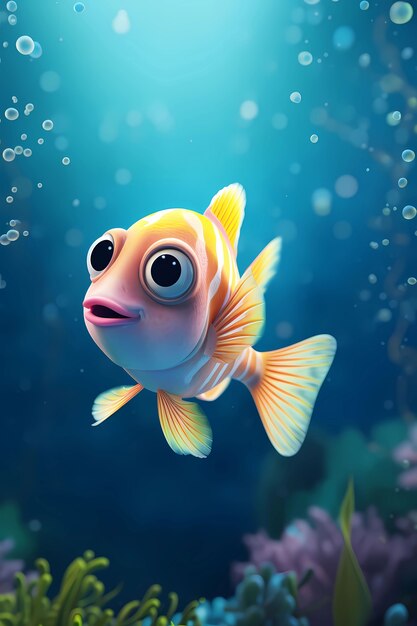 View of animated cartoon 3d fish