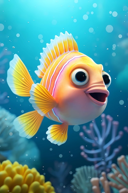 View of animated cartoon 3d fish