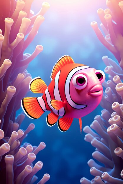 View of animated cartoon 3d fish