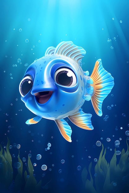 View of animated cartoon 3d fish