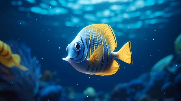 View of animated cartoon 3d fish