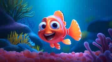 Free photo view of animated cartoon 3d fish