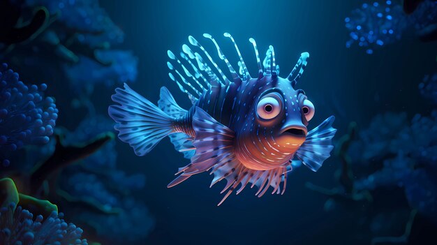 View of animated cartoon 3d fish