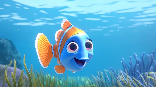 Free Photo view of animated cartoon 3d fish