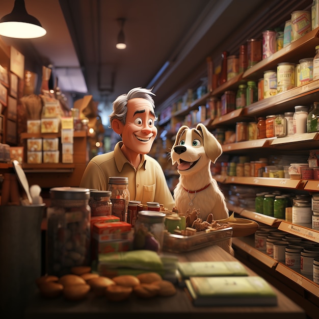 Free Photo view of animated cartoon character shopping for goods