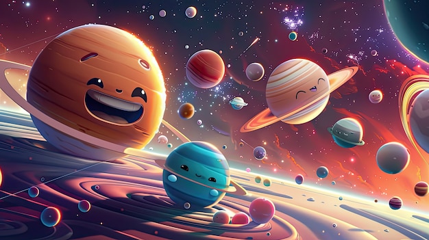 View of animated cartoon planets