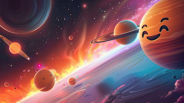 Free Photo view of animated cartoon planets