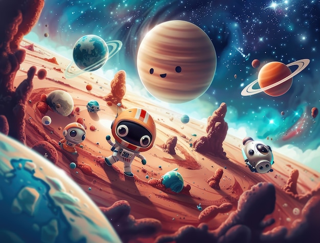 Free photo view of animated cartoon planets