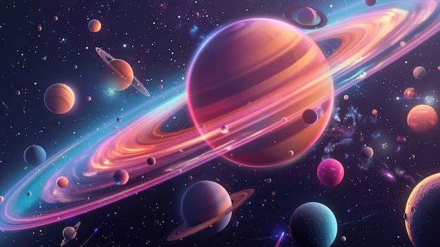 View of animated cartoon planets