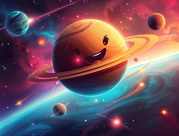 View of animated cartoon planets