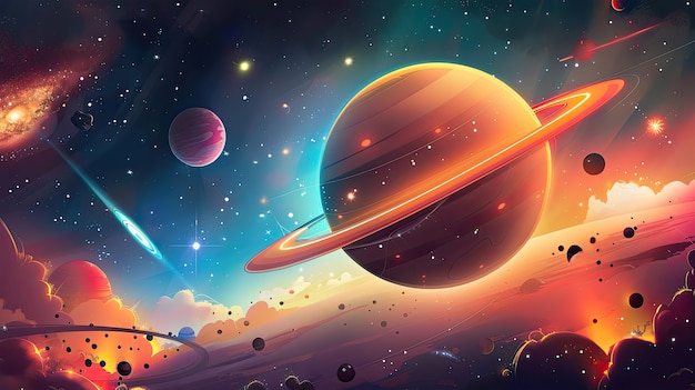 View of animated cartoon planets