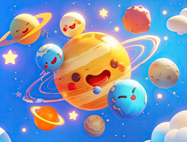 Free photo view of animated cartoon planets