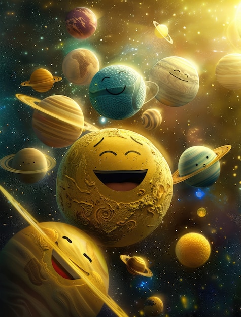 View of animated cartoon planets