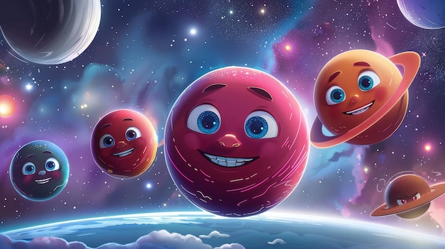 View of animated cartoon planets