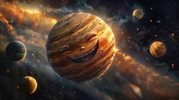 View of animated cartoon planets