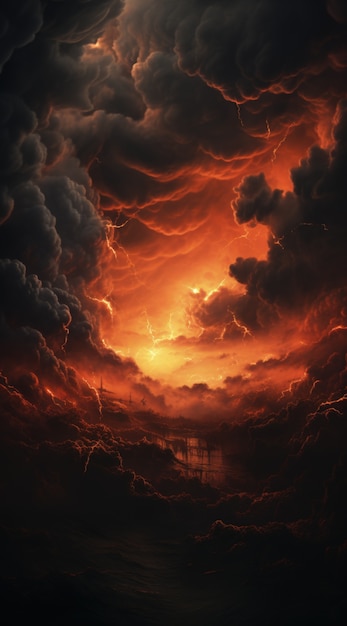 Free Photo view of apocalyptic dark stormy clouds