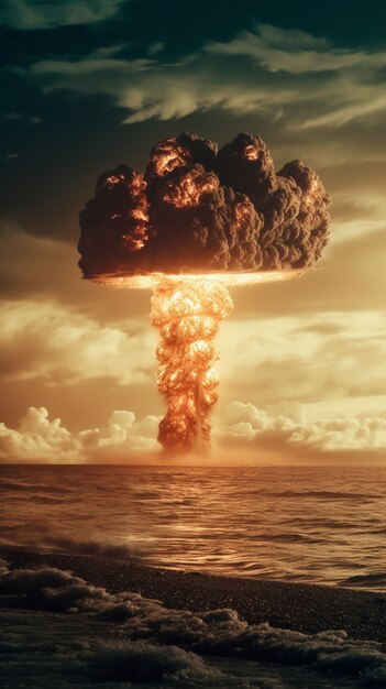 View of apocalyptic nuclear bomb explosion mushroom