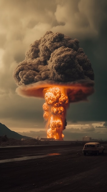 View of apocalyptic nuclear bomb explosion mushroom