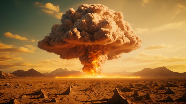 View of apocalyptic nuclear bomb explosion mushroom