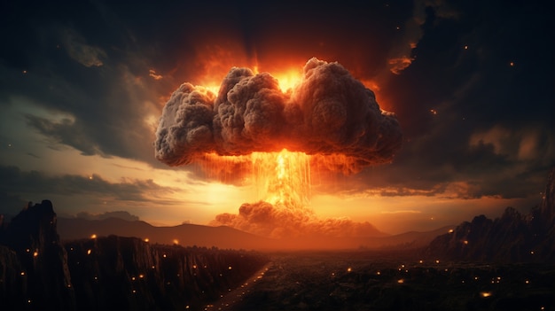 Free photo view of apocalyptic nuclear bomb explosion mushroom