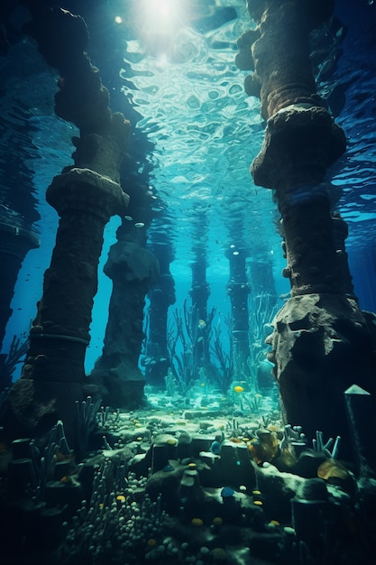 Free photo view of archeological underwater building ruins