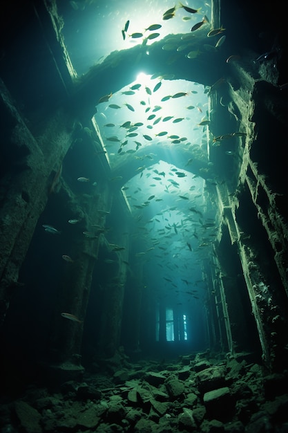 Free photo view of archeological underwater building ruins