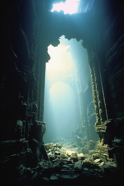 View of archeological underwater building ruins