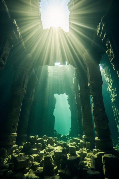 View of archeological underwater building ruins