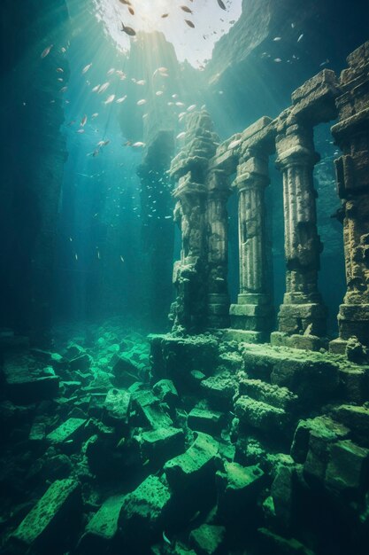 View of archeological underwater building ruins